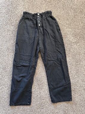 Zara Black Straight-Leg High-Waist Button-Fly Pants